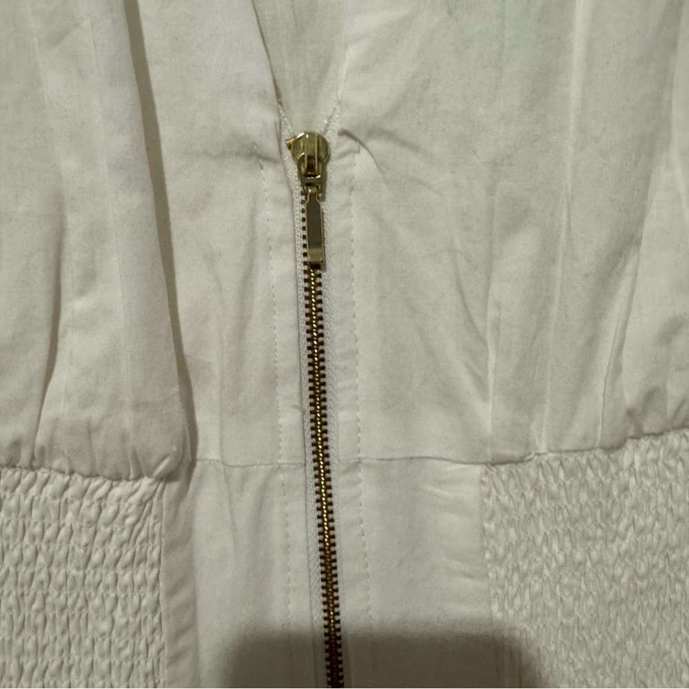 Anthropologie The Tommie Cap Sleeve Smocked Front Zip Shirt Dress in White - Picture 7 of 14